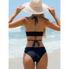 Sexy Bikini Women Black Metal Buckle Push Up Bandage Thong Swimsuit Summer Bathing Suit Holiday Pool Swimwear