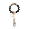 Silicone & Beech Wood Beaded Keychain Bracelet with Pendant