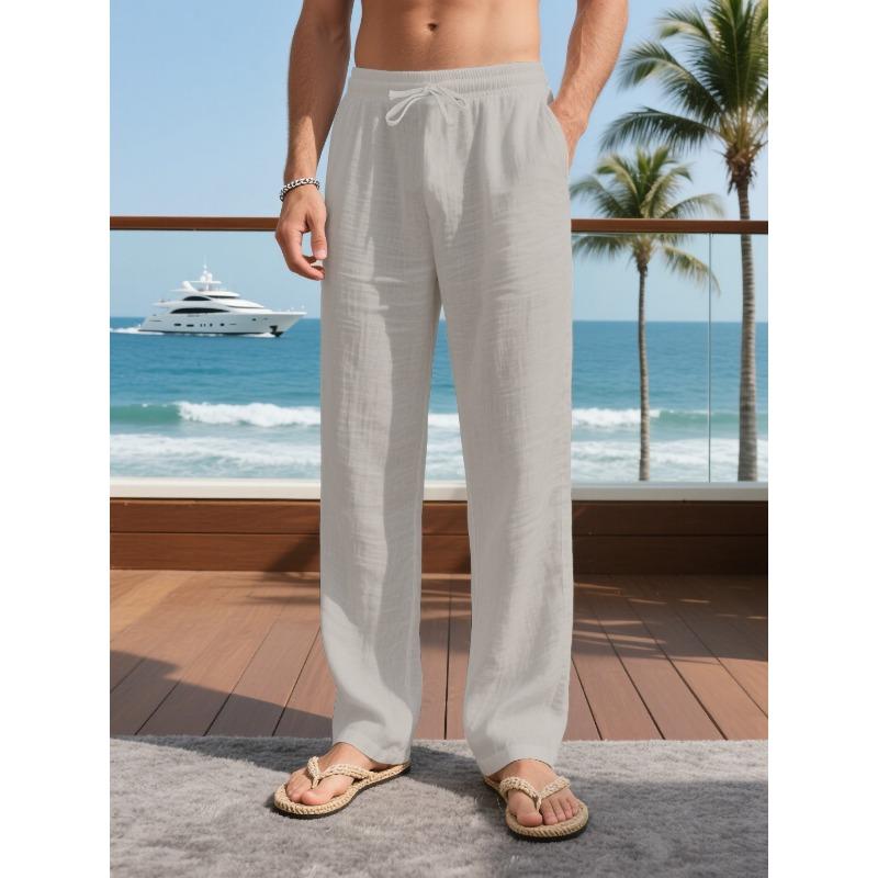 Mehrfarbige Leinenhose Locker Lässig Herren Atmungsaktiv Kordelzug Täglich Urlaub Gerade Hose