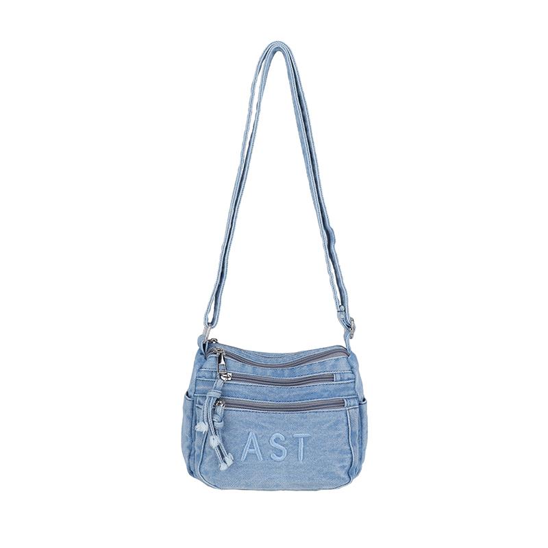 

Джинсовая сумка с вышивкой, многокарманная сумка через плечо светло-синий