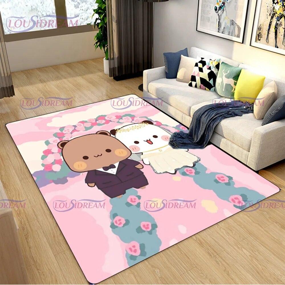 3D Print Cartoon Bubu and Dudu Carpet Cute Lover Bear Area Rug for Living Room Bedroom Decorate Door Mat Kids Room Rug Gift