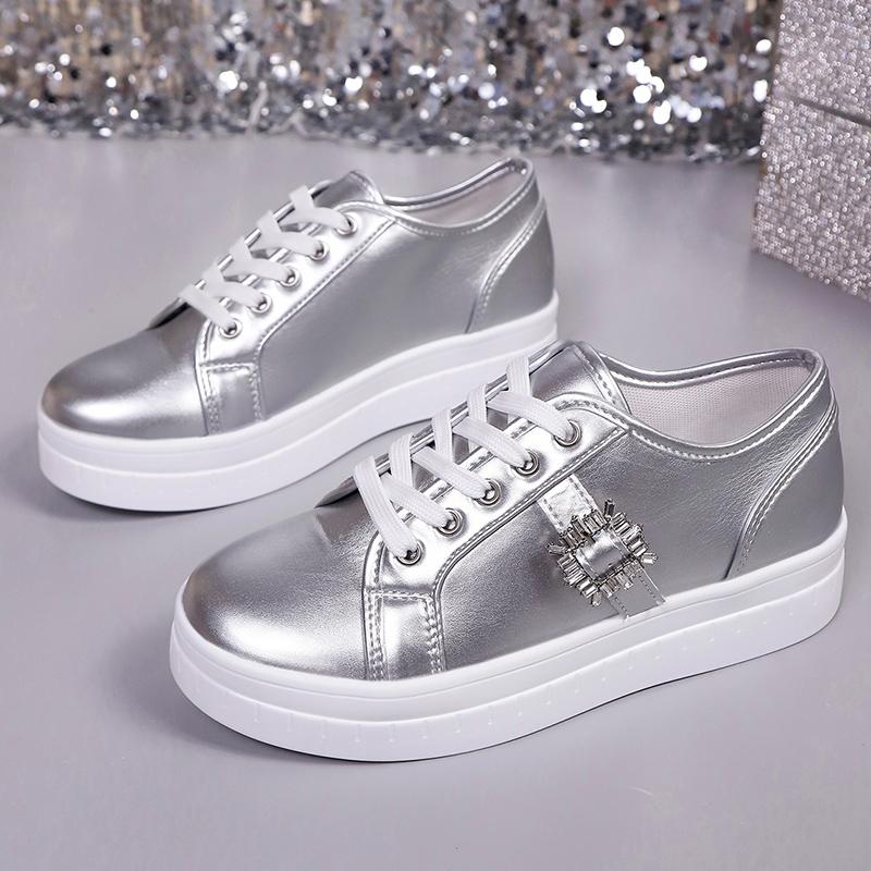 Fashion Fashion Silver Gold Platform Sneakers Women Plus Size Lace Up Sports Shoes Woman Crystal Buckle Thick Bottom Vulcanized Shoes 43