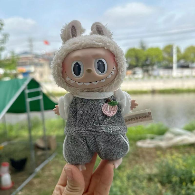 Only clothes]For  Pendant Pull Cloth Doll for the First and Second Generation Blind Box For  LABUBU Clothes Bear Suspenders Pants Suit