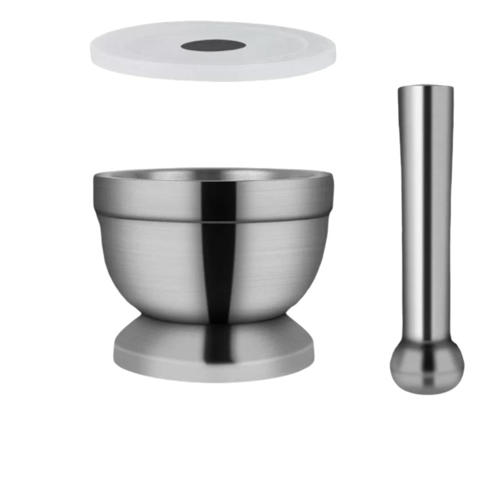 Stainless Steel Mortar And Pestle Set Silver Garlic Grinder Bowl  Spice Preparation