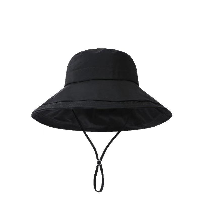 Outdoor solid color drawstring climbing hat casual versatile bucket hat summer big brim quick drying sun hat