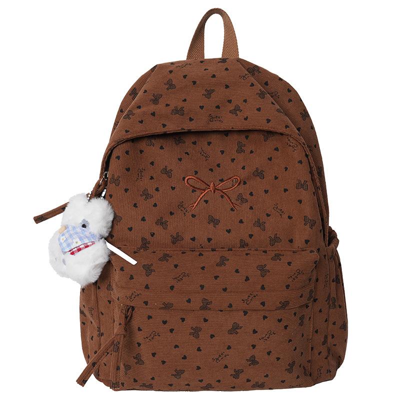 Schoolbag Korean Version Ins Versatile Sweet Backpack Large Capacity Corduroy Bow Campus Student Lightweight School Bag Women