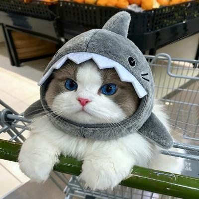Urocza Czapka Rekin Kot Pet Kostium Czapka Regulowana Pluszowa Czapka Rekin Kociak Zabawny Dodatek do Stroju na Święta Imprezy Fotografię Cosplay