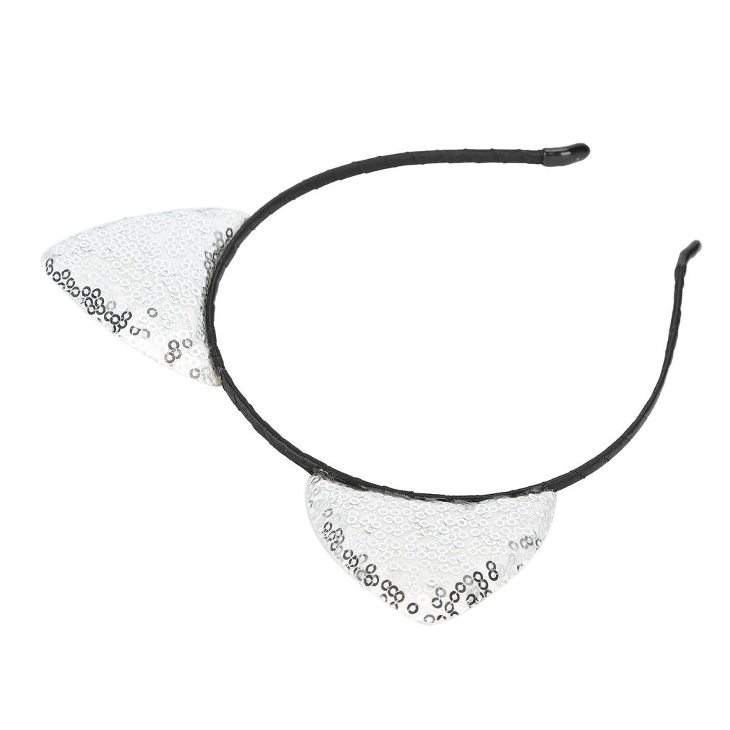 Reversible Sequin Cat Ears Headband Shiny Cat Ear Hair Hoops Women s Kitty Hair AccessoriesSilver