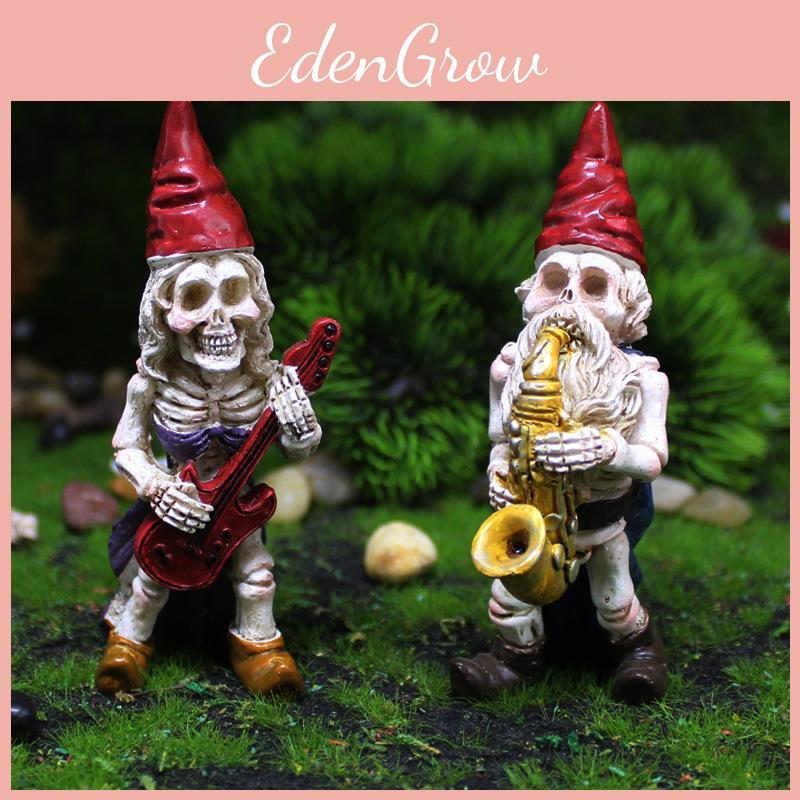 Skeleton Halloween Music Dwarf Resin Statue Handheld Guitar And Saxophone Design