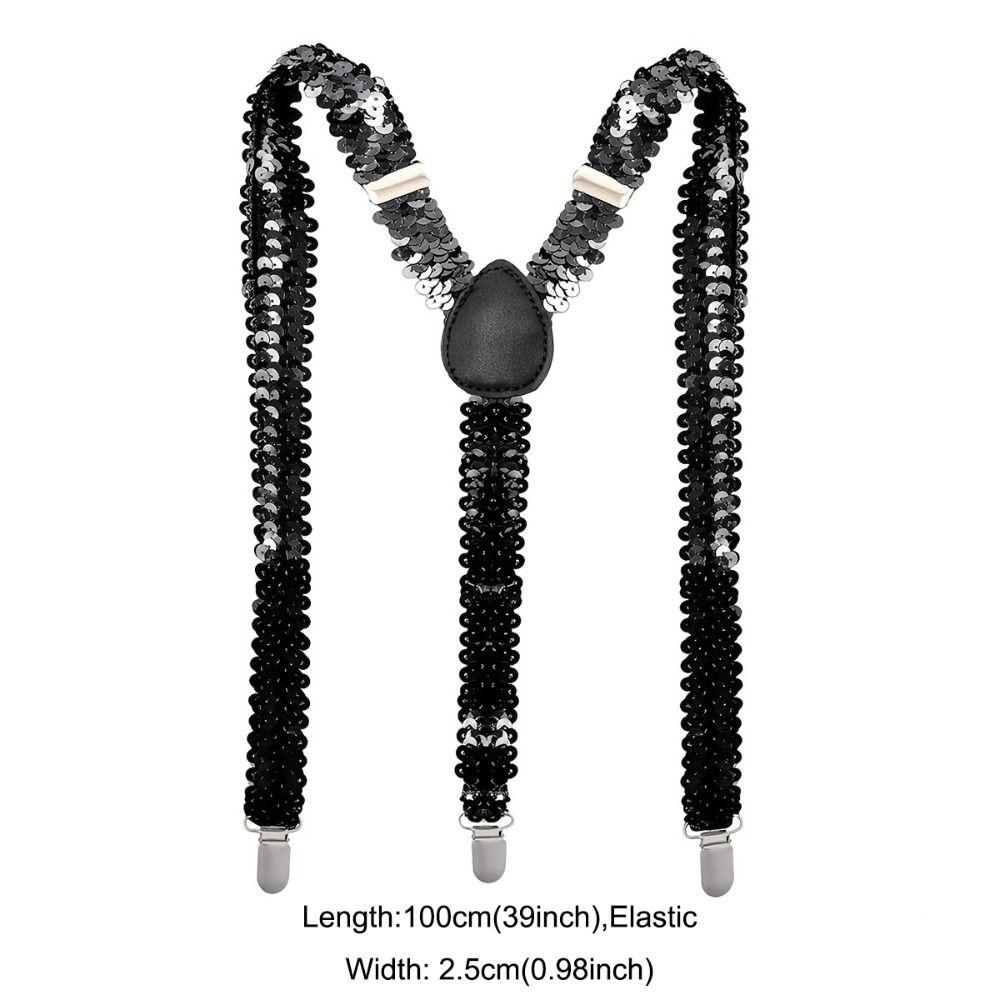 Shinning Fish Scale Sequin Suspenders Party Stage Performances Elastic Y-back Suspenders Adjustable 3-clip Metal Clip Suspenders