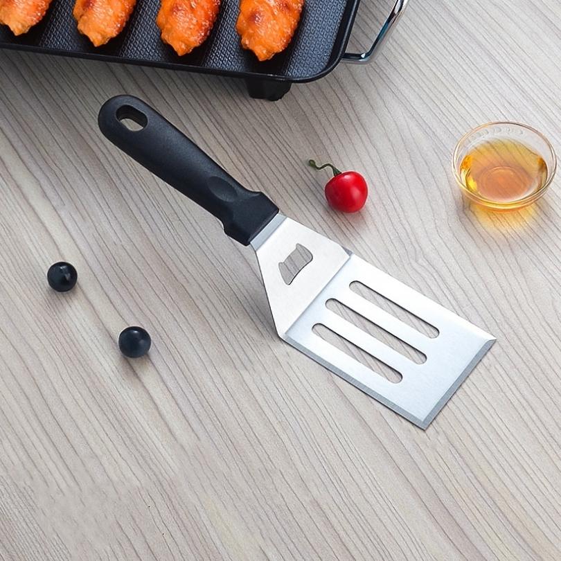 Stainless Steel BBQ Spatula Three Sided Shovel Sturdy Handle Cutting Edges Cooking Grill Tool