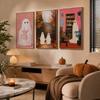 Cute Ghost Black Cat Canvas Gallery Wall Prints Halloween Floral Bat Wall Art Soft Pastel Fall Farmhouse Holiday Home Decor Gift