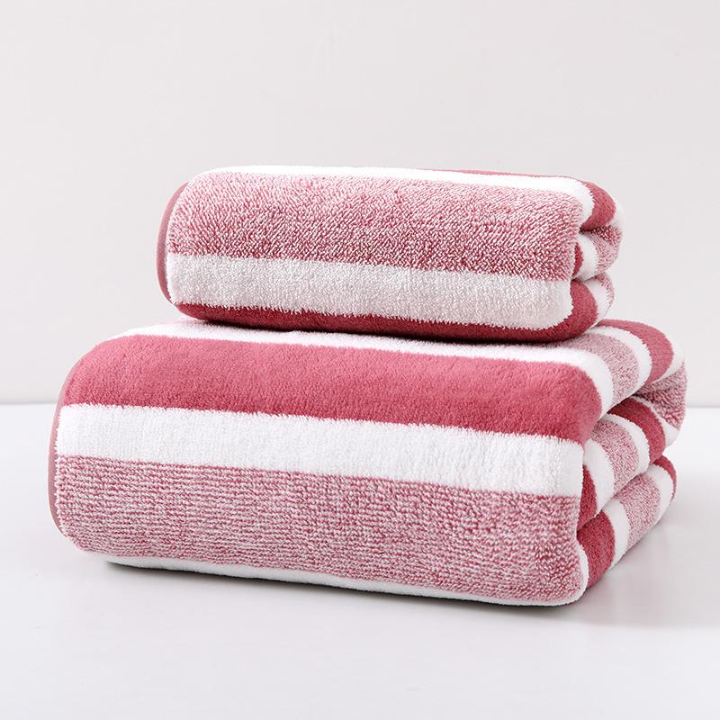 Non-Shedding Super Absorbent Towel Ultra-Soft Dual-Tone Striped Bath Towel