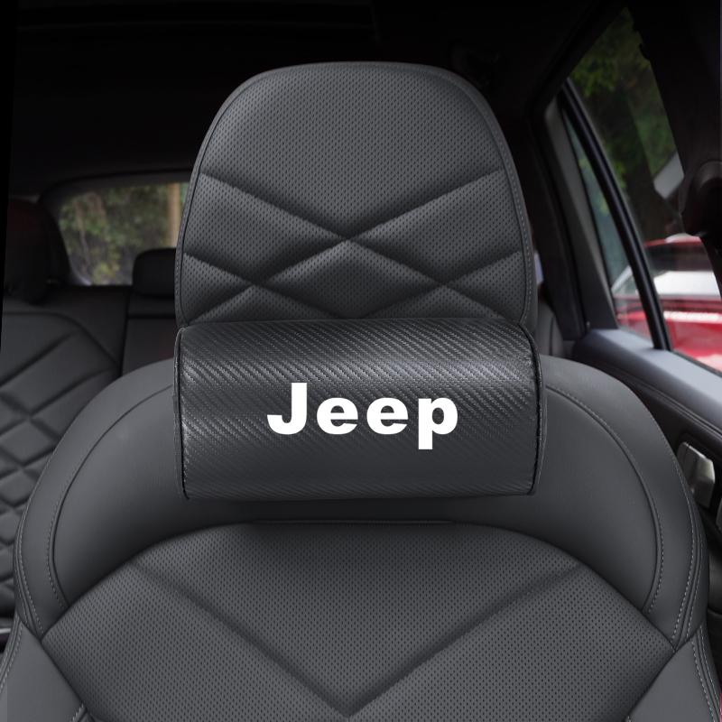 1Pcs Car Seat Headrest Carbon Leather Neck Pillow For Jeep Grand Cherokee Wrangler JK Gladiator Compass Renegade Wagoneer Recon ANQ1