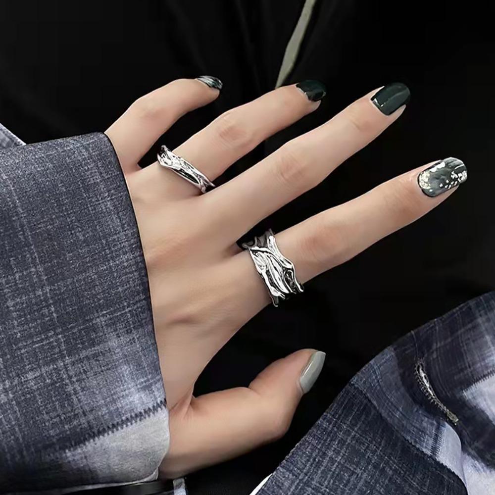 Fashion Personality Sliver Color Liquid Metal Irregularly Textured Index Finger Opening Rings for Women Men Jewelry Accessories