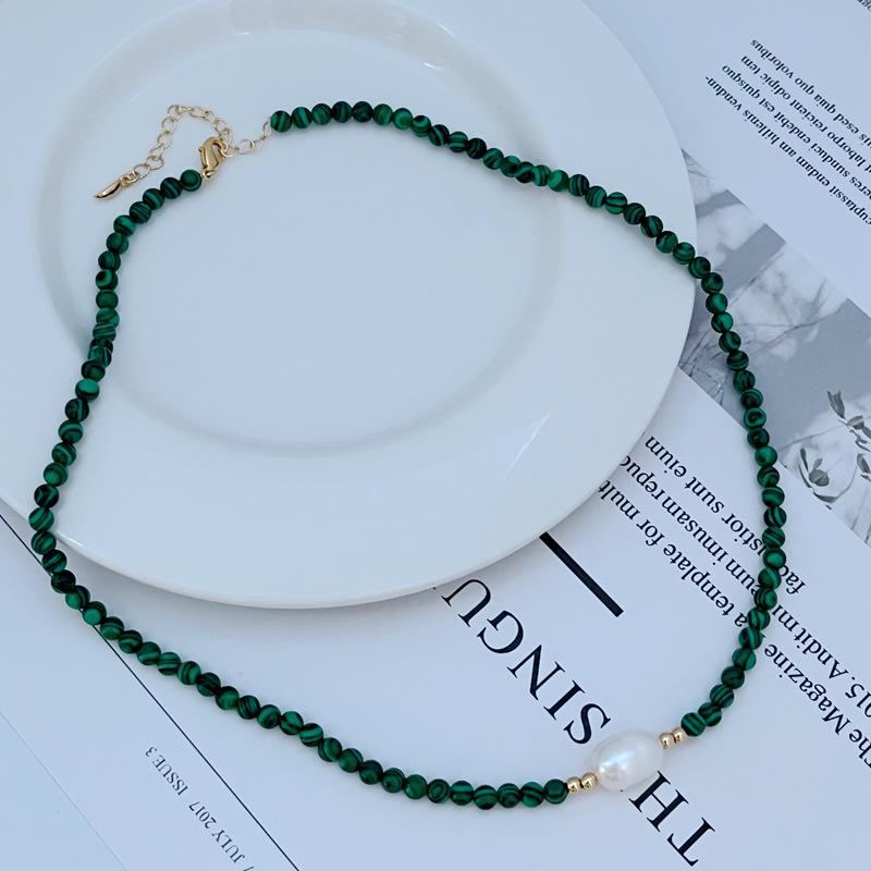 Luxury Commute Green Malachite Natural Baroque Pearl Beaded Bracelet Necklace
