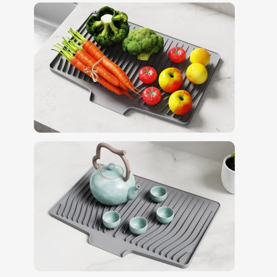 Silicone Drain Mat Heat-Resistant Sloped Design Rectangular Shape Kitchen Mat Nordic Style Dish Drying Mat