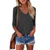Women's V Neck 3/4 Sleeve Tops Casual T Shirts Basic Summer Tees Loose Fit Fall Pullover Tunic