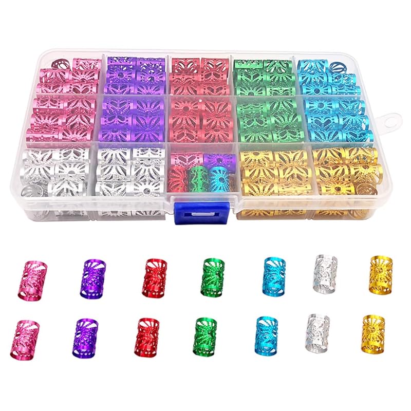 Messen 170 Pieces Dreadlocks Beads Multicolor Aluminum Dread Locks Metal Cuffs Hair Decoration Braiding Hair Jewelry (Not Break Easily) Multi-Colors