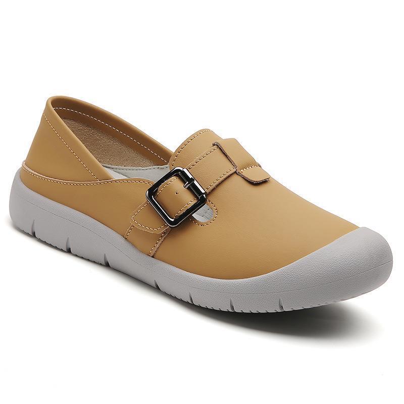 Little white shoes women's spring cowhide thick-soled women's shoes hollow lazy shoes soft-soled breathable casual shoes