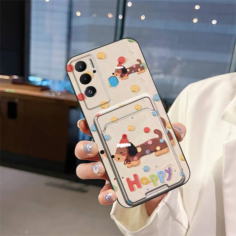 Card sleeve TPU Phone Case For Tecno Pova Neo Cartoon Silicone Shockproof Card bag Cute Fashion Design Card slot Cover