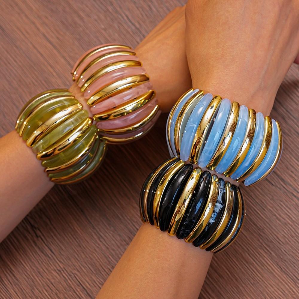 Wide Exaggerated Bracelet Elastic Rope Bead Wide Chunky Bangles Unique Retro Hand Ring Women