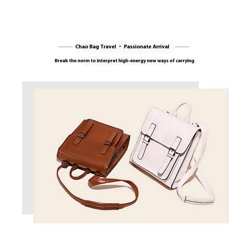 Versatile Leather Women's Bag Oil Wax Cowhide Women's Backpack Backpack