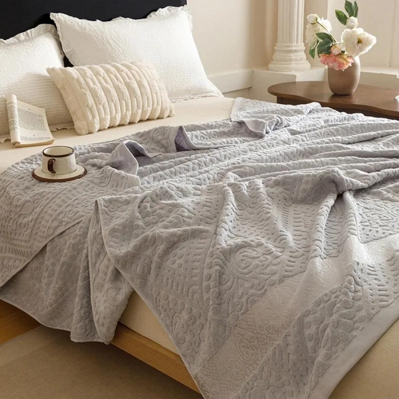 New Cotton Vintage Towel Quilt Office Nap Casual Blanket Multi-functional Solid Color Blanket