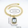 European and American Jewelry Fashion Square Colored Gemstone Necklace Pendant for Men, Hip-hop Style, Full Diamond Cuban Chain Necklace, Unisex