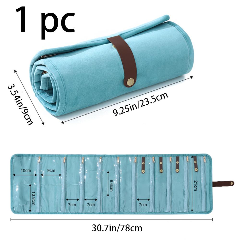 Samt Schmuckaufbewahrungstasche, mehrschichtige Ohrring-Halsketten-Aufbewahrungstasche, tragbare und aufrollbare Reise-Accessoire-Organisationstasche