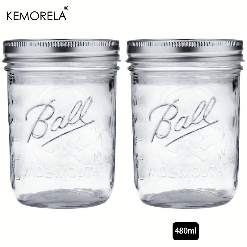 KEMORELA 2/4PCS Wide Mouth Glass Mason Jars with Lids - 470ML for Canning Pickling Juice Jam Jelly Reusable Dishwasher Safe