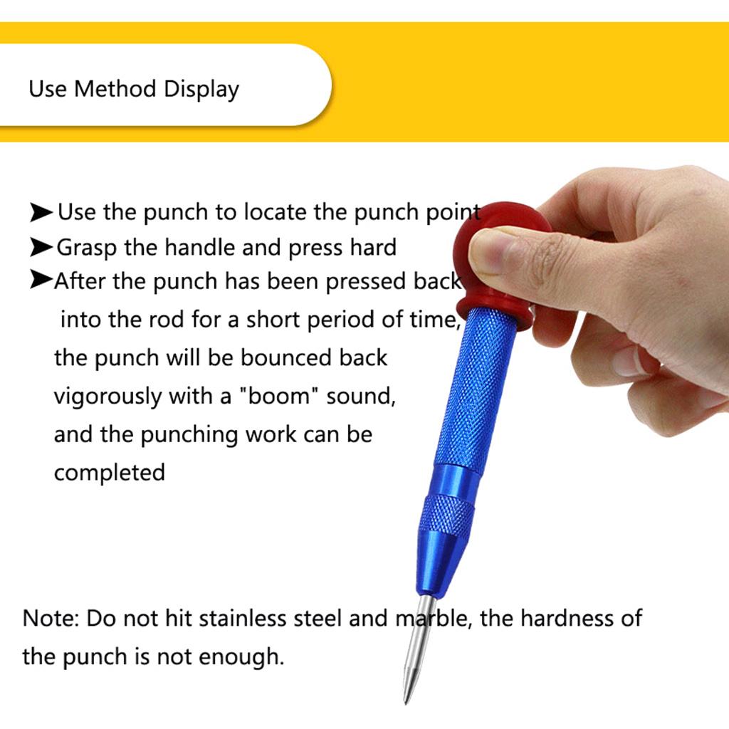 Spring Loaded Center Hole Punch for Metal Wood Plastic Glass and Marble