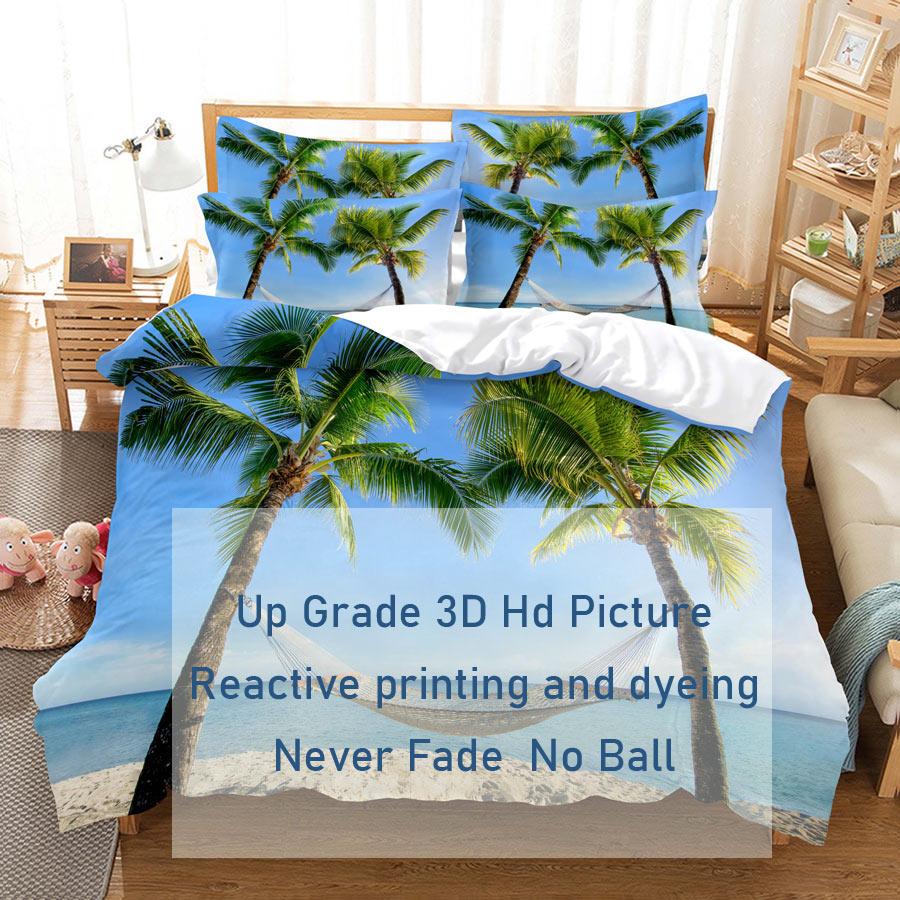 3D HD ložní souprava Queen Povlak na přikrývku Povlak na polštář Povlečení USA King Twin Full Double Single Bed Seaside Coconut Tree