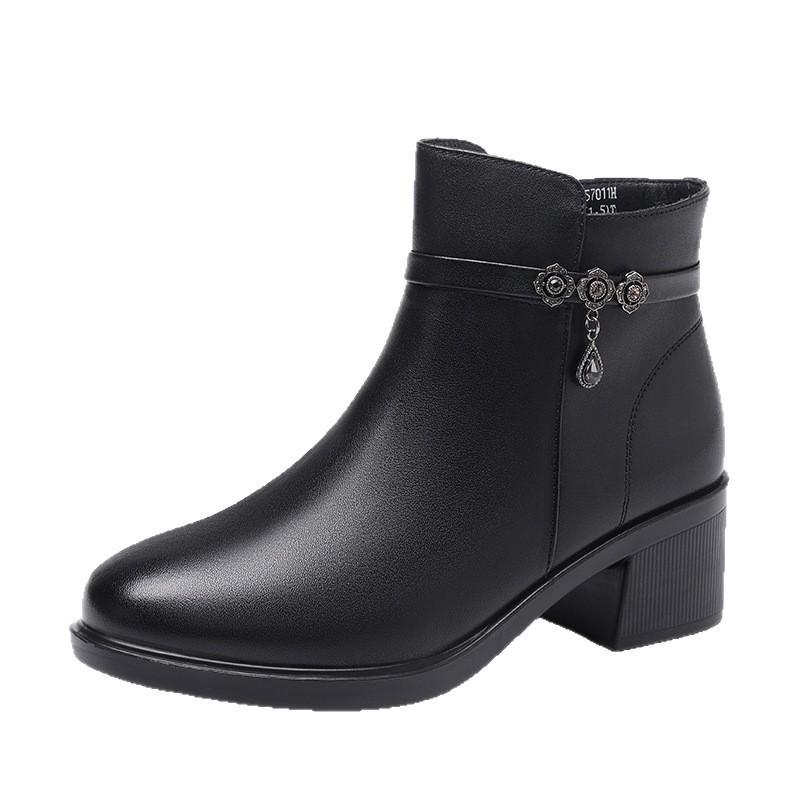 Red Dragonfly Women's High-Heeled Mid-Calf Winter Boots - Genuine Leather with Warm Velvet Lining