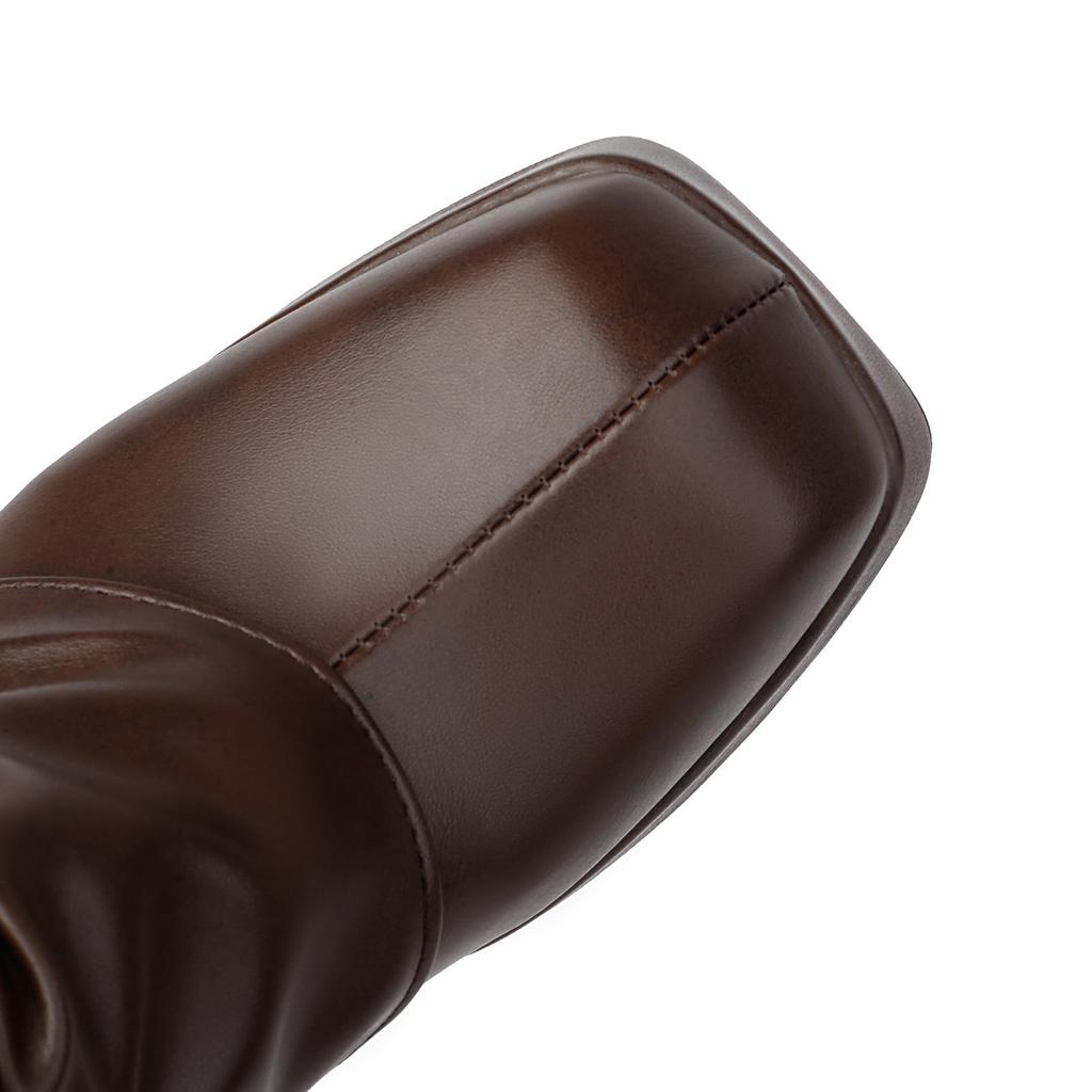 Concise Ankle Pleated Boots Women's Comfy Chunky Heels Shoes