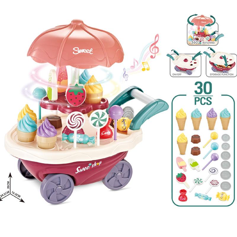 Children'S Play House Kitchen Lights Spinning Candy Cart Girl Ice Cream Ice Cream Shop Toy Set