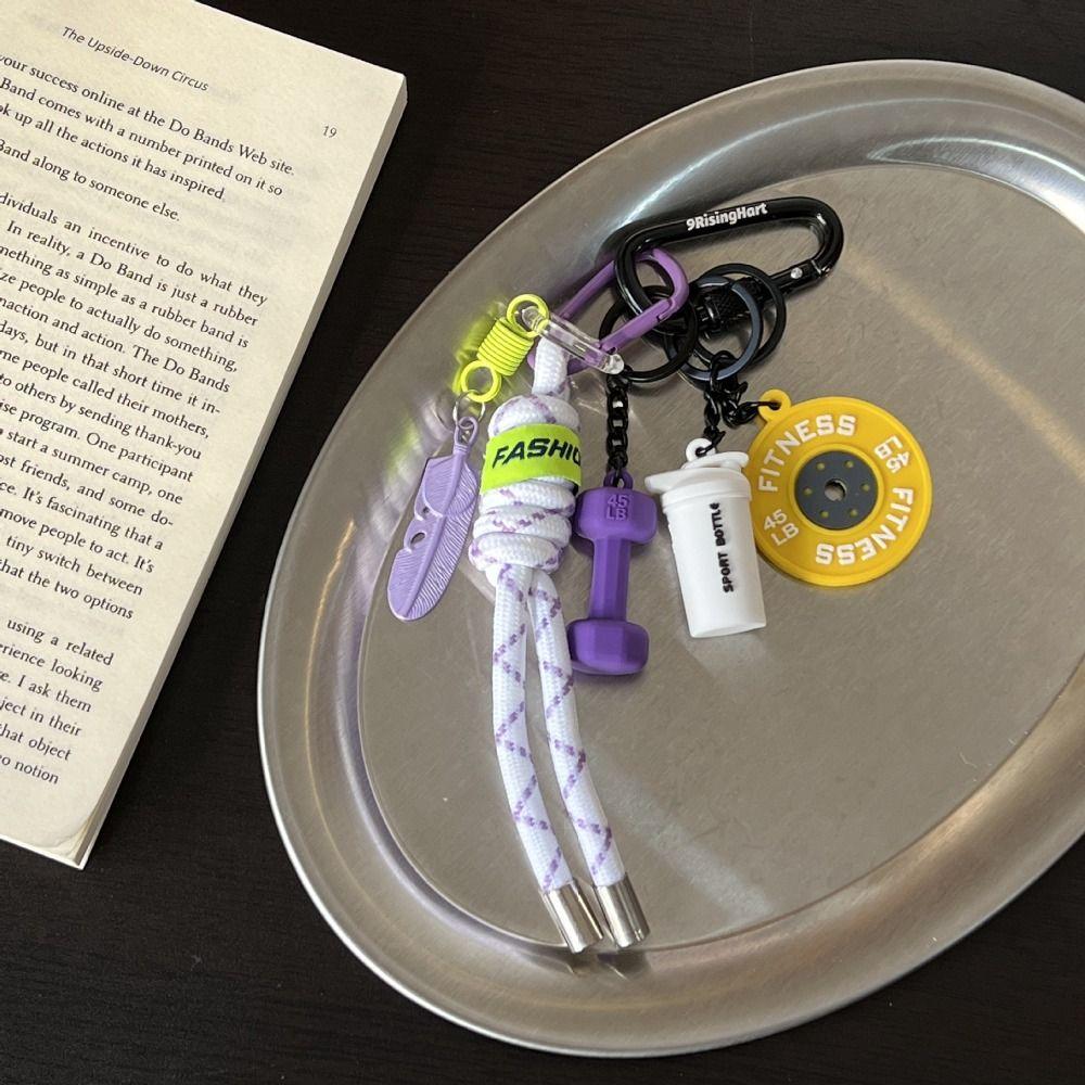 Mini Barbell Plates Key Chain with D-shaped Buckle Simulation Dumbbells Keyring  Gifts