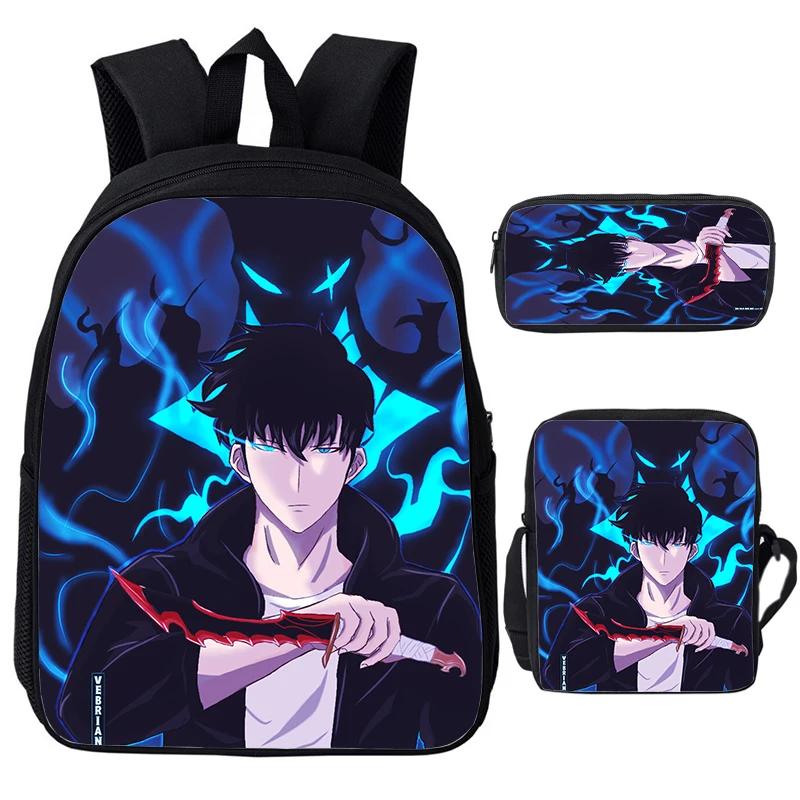 Solo Leveling IGRIS Child Backpacks Shoulder Bag Pencil Case 3pcs Set Large Capacity School Bags for Boys Girls Travel Daypacks