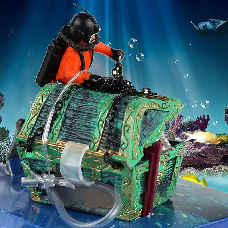 Frogman Diver Treasure Chest Shaped Action Air Ornament Fish Tank Aquarium Decor Frogman Diver Treasure Chest Shaped Action Air Ornament Fish Tank Aquarium Decor