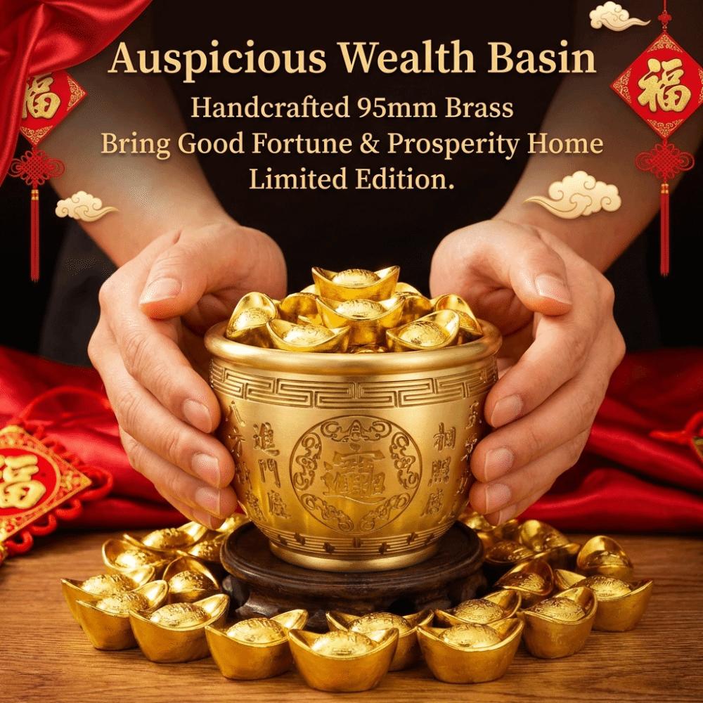 Wealth Attracting Pure Brass Cornucopia Polished Auspicious Baifu Rice Cylinder Desktop Ornament 95mm Feng Shui Bowl Office Desk