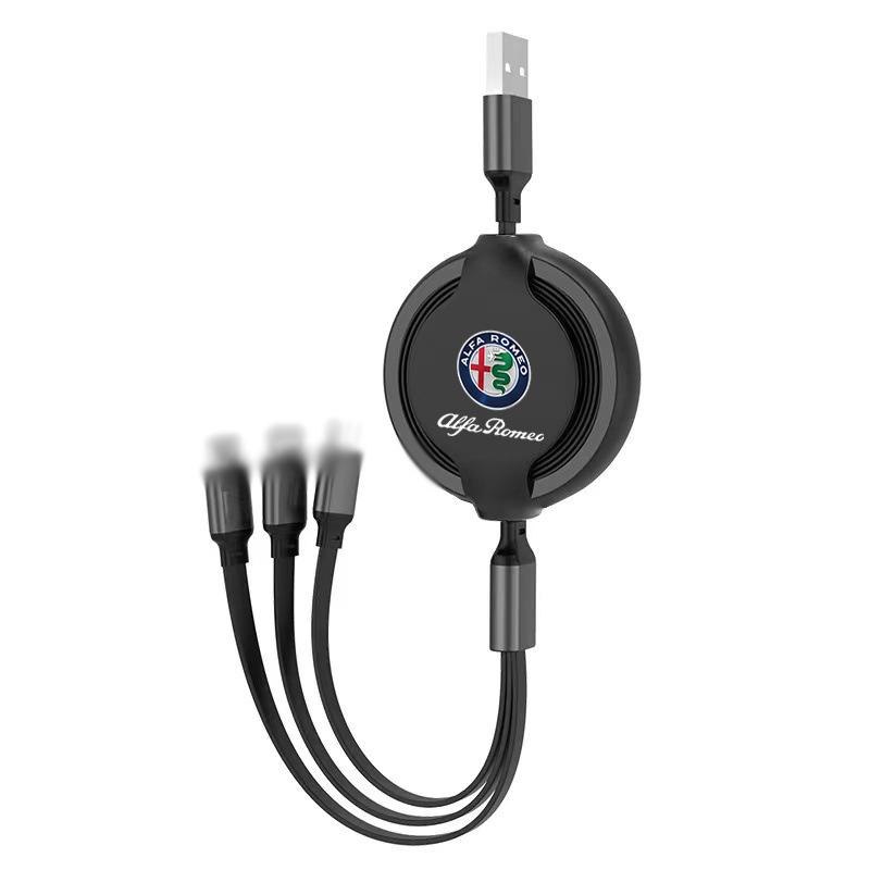 Fast Charing Data Cable 100W Multifunctional 3 In 1 Data Cord For Alfa Romeo Giulietta Giulia Stelvio 156 Gt 159 147 166 Gtv
