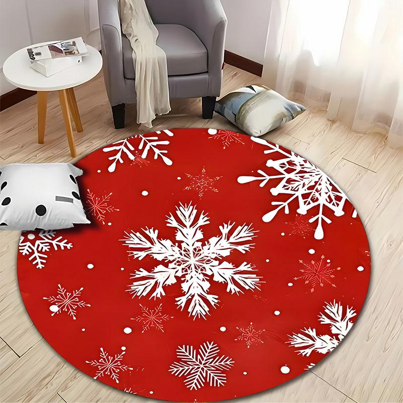 Red Snowflake Patterned Carpet for Holiday Decor round carpet for home sofa bedroom, gift