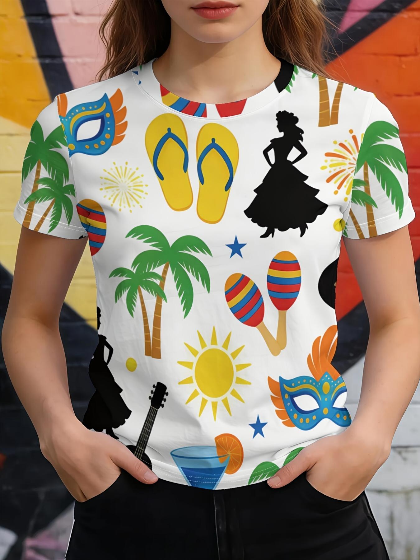 

[Printed Design- No Texture] Tropical-inspired Party Atmosphere. Trendy Digital Print Casual Crew Neck T-shirt. A Must-have for Spring and Summer. Fas 3XL дубильная кора