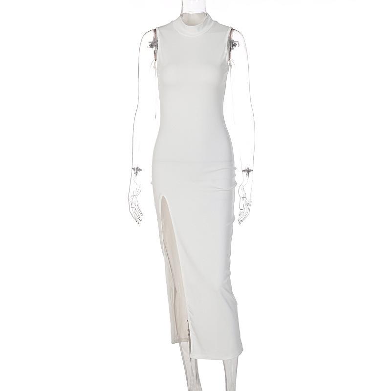 2025 Women's Fashion Round Neck Sleeveless Slim Fit Slit Midi Dress