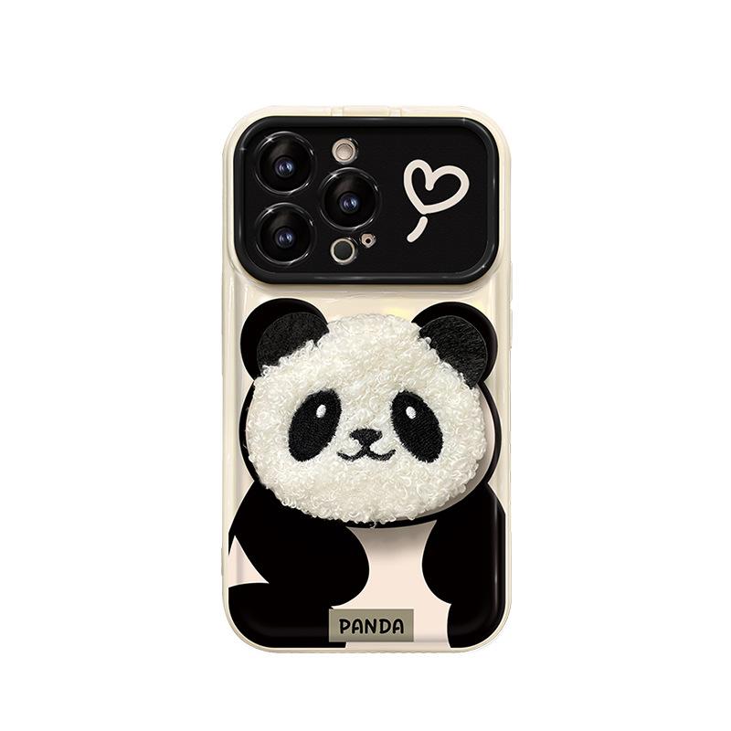 

Подходит для Apple 15 Чехол для мобильного телефона iPhone 13/14promax Плюшевая кукла-панда Ремешок 11 Флип-зеркало iPhone 11