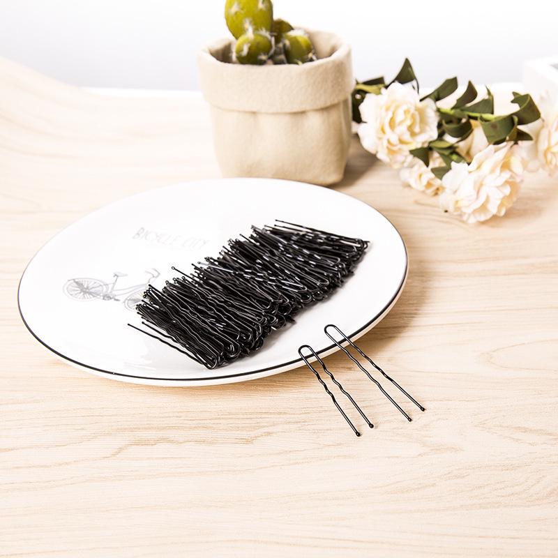 Fermacapelli coreani nuziali a forma di U neri - Pinze per capelli con bordo verniciato al forno extra spesse in scatola