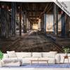 2D Grunge Factory Tapestry Vintage Warehouse with Railroad Tracks Wall Background