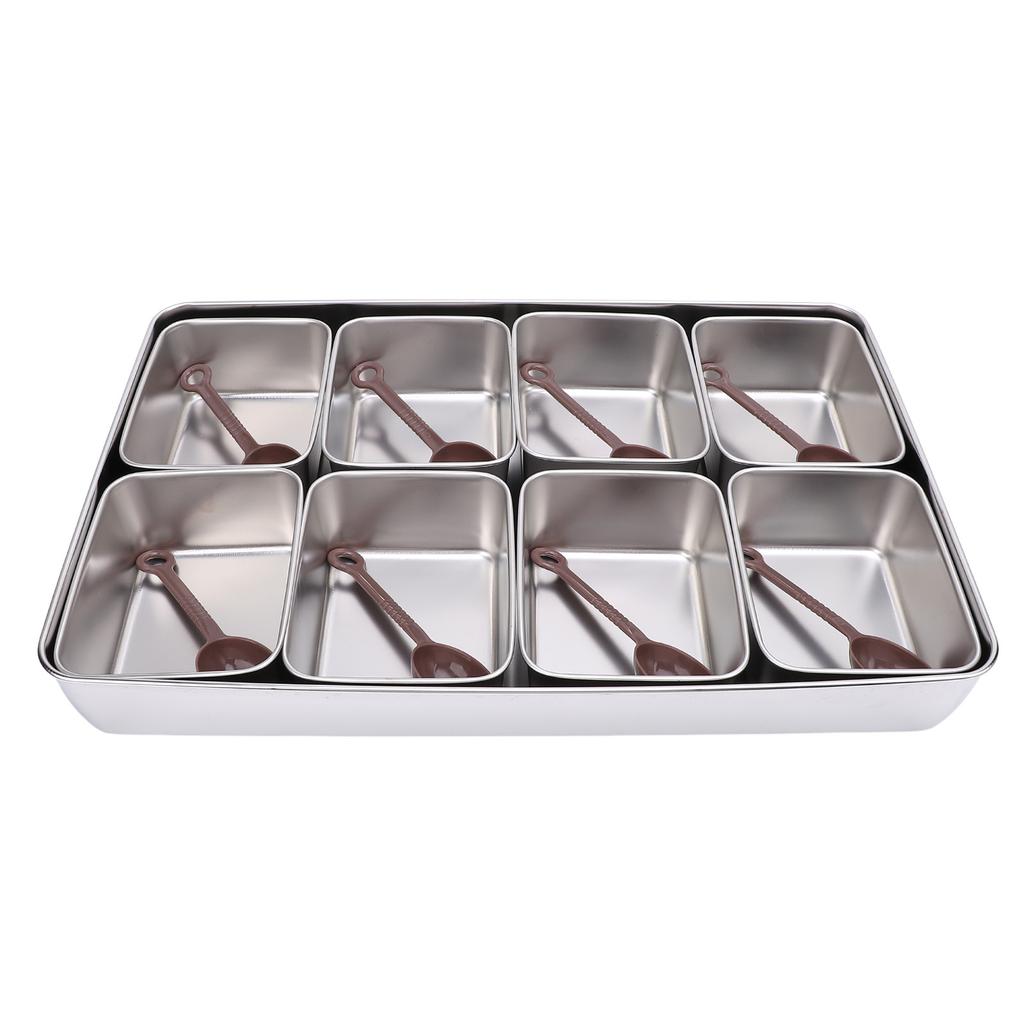 Condiment Caddy Server with 8 Containers Serving Tray Platter with 8 Spoons for Bar Accessories Fruit Salad Party
