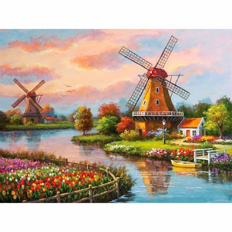 5D DIY Diamond Painting Windmill House Cross Stitch Set Diamond ...