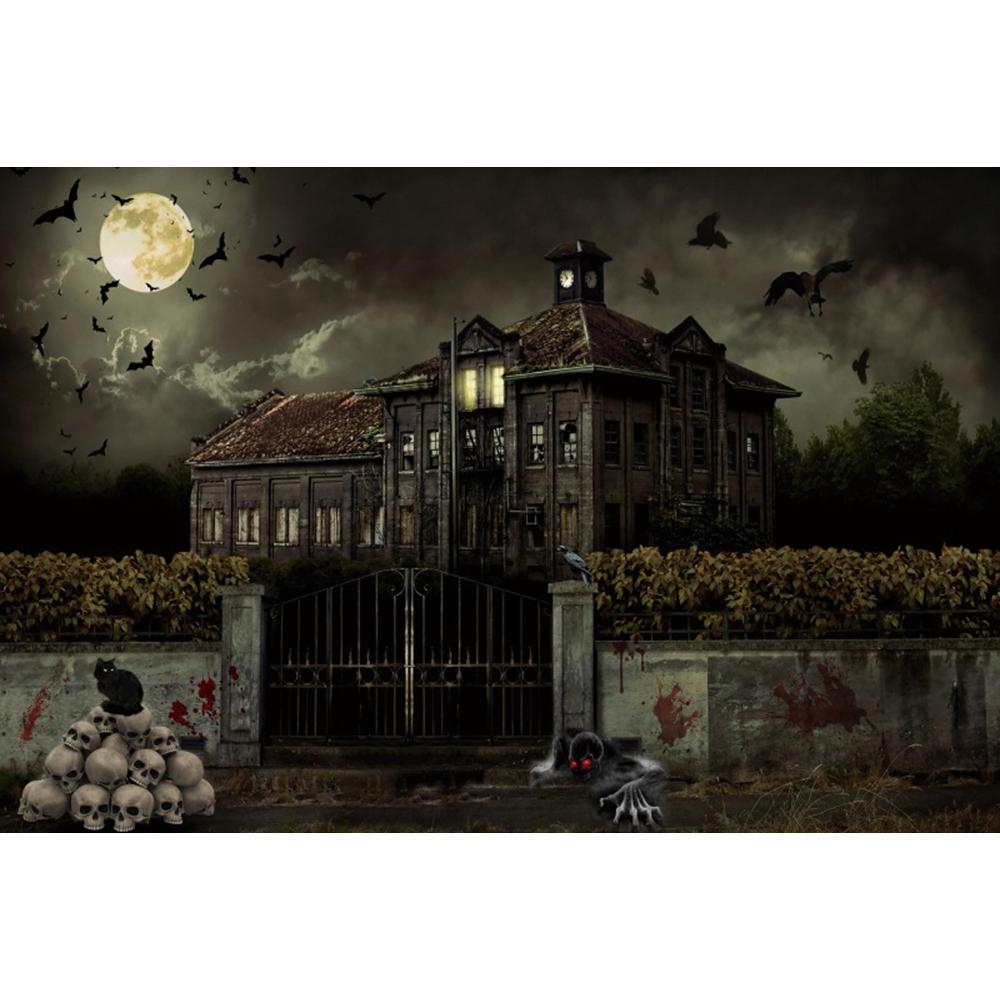 Halloween Decor Backgrounds for Photographs Horror Night Moon Wooden Board Pumpkins Lights Adults Kids Portrait Photo Backdrop